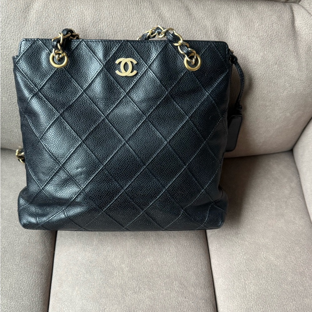 Chanel Black Quilted Shoulder Bag with Gold Accents